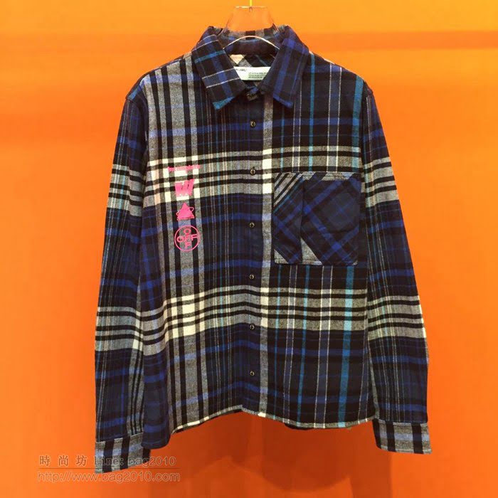 OffWhite男裝 19-20FW新款 最高品質 off男籃色格子襯衫 off春秋長袖衣  tzy2240